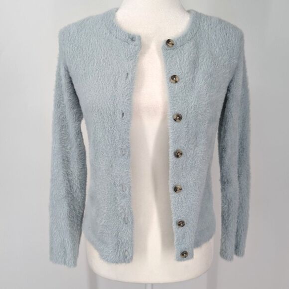 Madewell Light Feather Blue Soft Fuzzy Furry Hewitt Cardigan Sweater X-Small XS - Picture 7 of 11